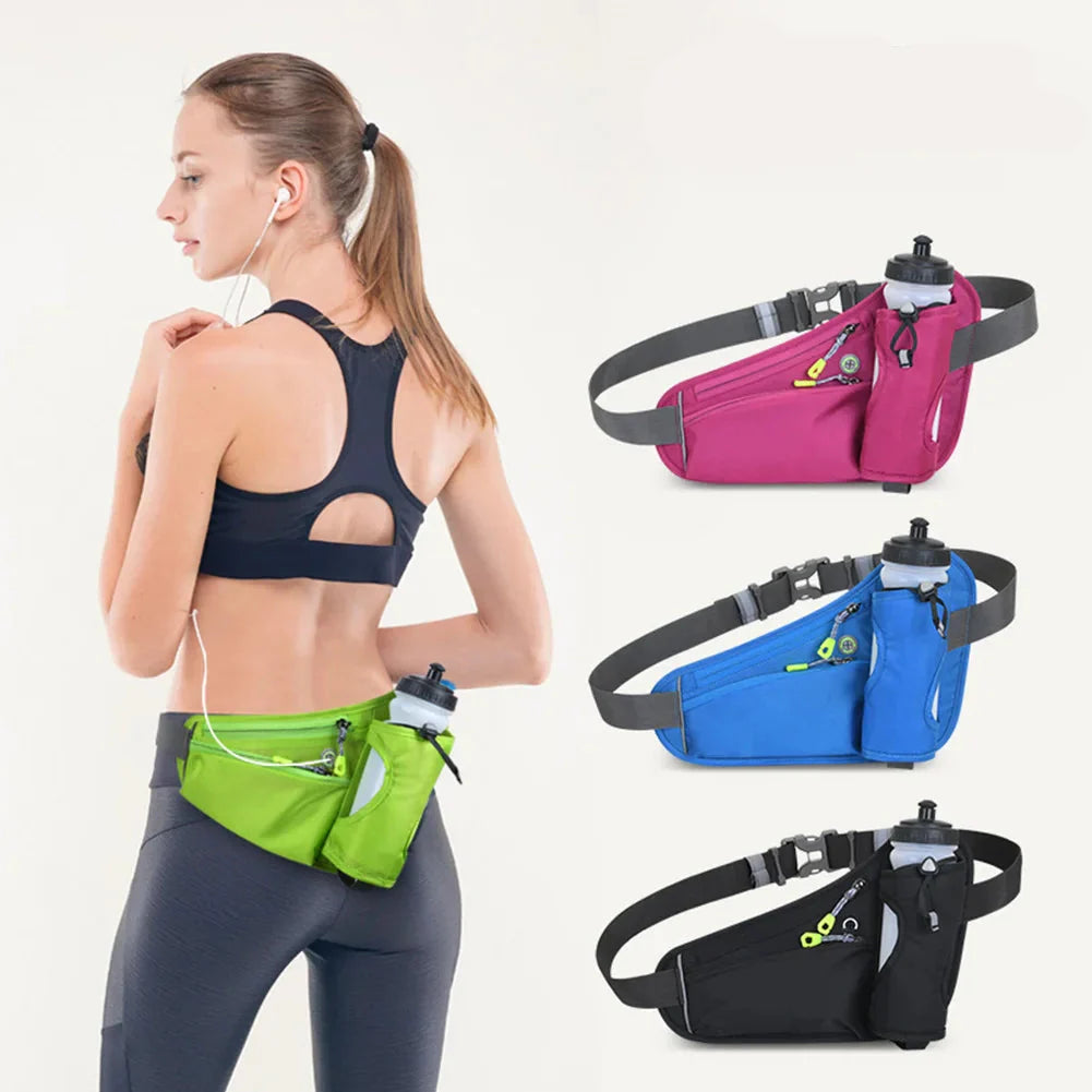 Running Waist Bag with Water Bottle Holder - Hydration Belt for Training and Cycling